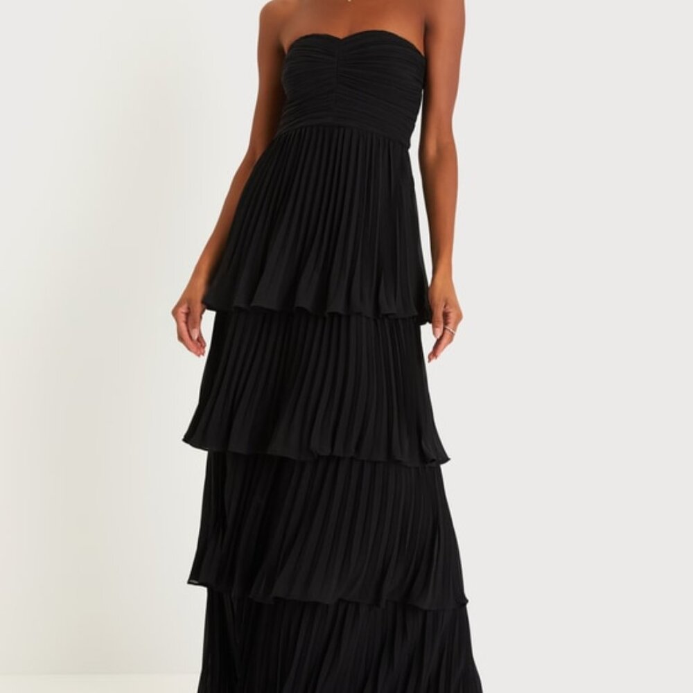 Lulus Seriously Sensational Black Strapless Tiered Maxi Dress - Size XL